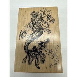 Mermaid Swimming Fish Bubbles Amazing Detail PSX G-1551 Rubber STAMP 1995 Rare
